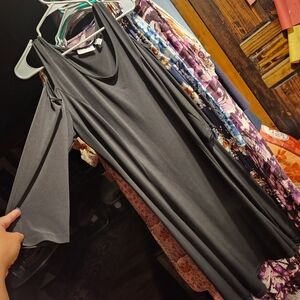 Susan Graver Elegant Black Slinky Dress, With Cold Shoulders, Stretchy